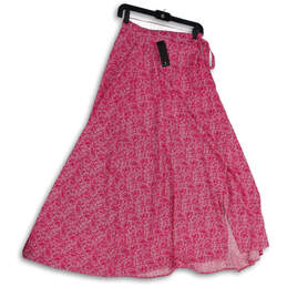 NWT Womens Pink Printed Tie Waist Front Slit Maxi Skirt Size Medium