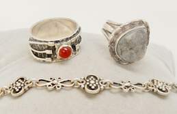 Artisan 925 Textured Druzy & Carnelian Rings w/ Granulated Bracelet 20.8g