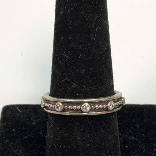 Designer Pandora S925 ALE 60 Sterling Silver Engraved Rhinestone Band Ring image number 1
