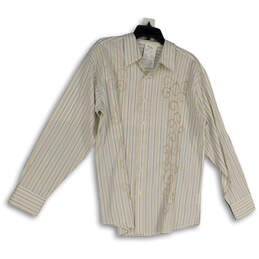 NWT Mens Multicolor Striped Embroidered Long Sleeve Button-Up Shirt Size XL
