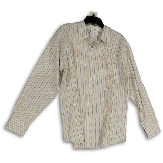 NWT Mens Multicolor Striped Embroidered Long Sleeve Button-Up Shirt Size XL image number 1