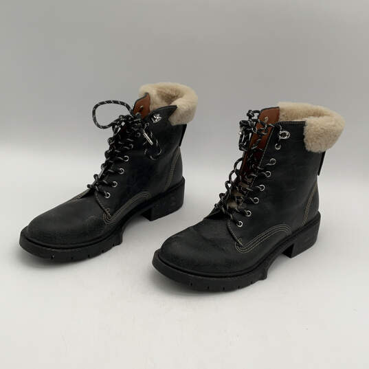 Womens Lorimer Black Leather Round Toe Lace-Up Shearling Boots Size 9.5 image number 4