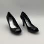 Womens Black Leather Peep Toe Classic Slip-On Stiletto Pump Heels Size 8M image number 1