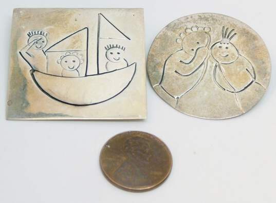 Taxco 925 Etched People in Boat & Telling Secret Brooches 12.8g image number 6