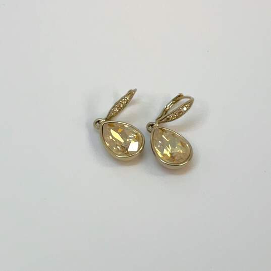 Designer Givenchy Gold-Tone Yellow Crystal Cut Stone Dangle Drop Earrings image number 2