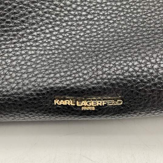 Karl Lagerfeld Womens Black White Leather Detachable Strap Bow Satchel Purse image number 5