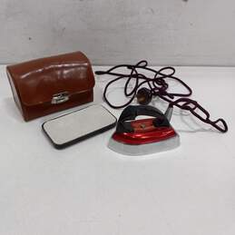 Vintage Clem Traveling Iron w/Leather Travel Case