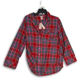 NWT Victoria's Secret Womens Red Pink Plaid Long Sleeve Button-Up Shirt Size XS