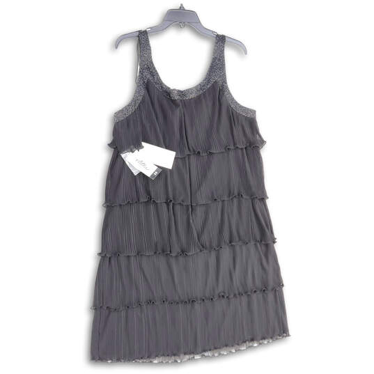 NWT Womens Black Ruffle Round Neck Sleeveless Back Zip Mini Dress Size 20 image number 1