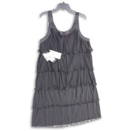 NWT Womens Black Ruffle Round Neck Sleeveless Back Zip Mini Dress Size 20