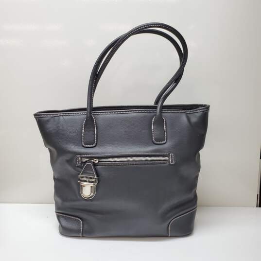 Victoria’s Secret Black Leather Lock Front Large Tote Bag 12"x11.5"x5"+9" Drop image number 1