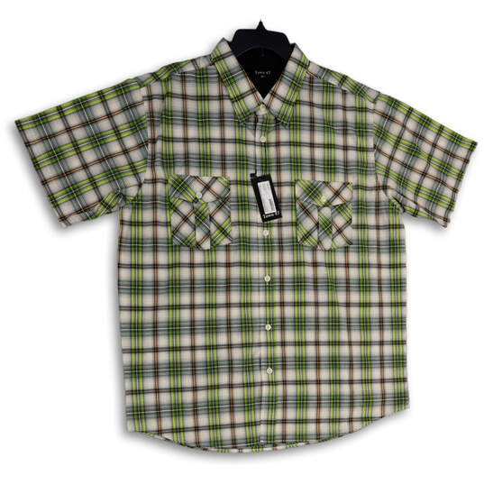 NWT Mens Green Plaid Spread Collar Short Sleeve Button-Up Shirt Size 2X image number 4