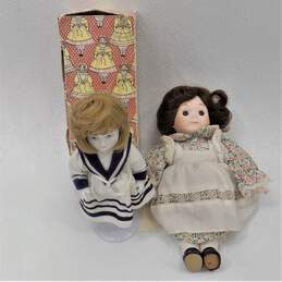 2 Vntg Nostalgic Dolls 1980s Enesco Soft Body Porcelain Collector Dolls