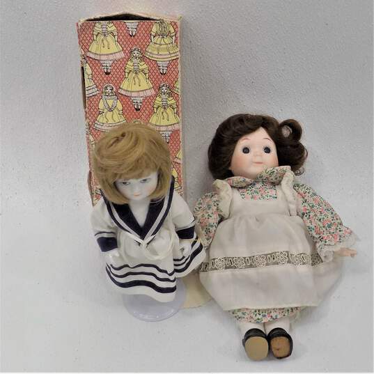 2 Vntg Nostalgic Dolls 1980s Enesco Soft Body Porcelain Collector Dolls image number 1