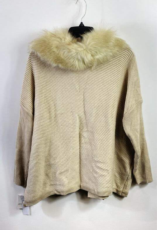 Liz Claiborne Women Beige Faux Fur Neck Sweater L image number 2