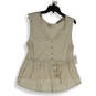 NWT Womens Beige Scoop Neck Ruffled Stretch Sleeveless Blouse Top Size M image number 1