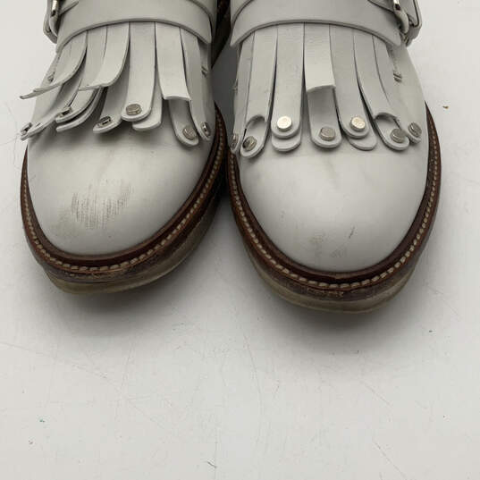 Womens White Leather Buckle Fringe Slip-On Platform Loafer Shoes Size 39 image number 4
