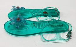 Betsey Johnson Tabby Floral Green Jelly Thong Sandals Shoes Size 8 M