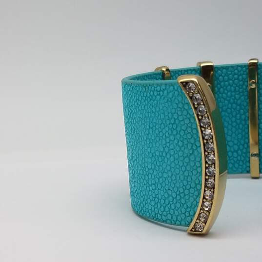 Heidi Deus Gold Tone Faux Leather Crystal 6 Inch Cuff Bracelet 52.0g w/Box image number 4