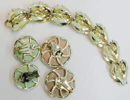 Vintage Lisner Gold Tone Ethereal Bracelet w/Brown & Green Lucite Clip Earrings 92.5g alternative image