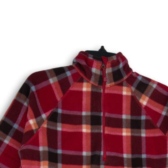 Womens Red Plaid Fleece Long Sleeve Mock Neck 1/4 Zip Pullover Sweater Size M image number 3