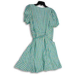 Womens Blue White Striped V-Neck Short Sleeve Tie Knot Wrap Dress Size S alternative image