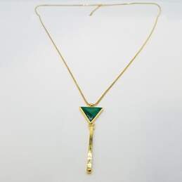 Kimsu Sterling Silver Malachite Triangular Dangle Bar Pendant 30in Necklace 12.3g alternative image