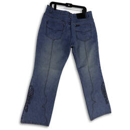 NWT Womens Blue Denim Medium Wash Embroidered Straight Leg Jeans Size 16 alternative image