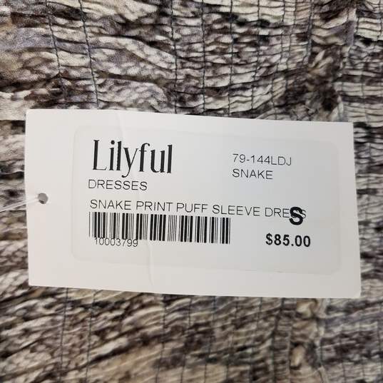 Lilyful Women Snake Print Puff Sleeve Mini Dress S NWT image number 3