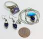 Artisan 925 Blue Cats Eye & Amethyst Cabochon Pendant Necklace Pearl & Amethyst Drop Earrings & Faceted Amethyst Bypass Ring 15.6g image number 6