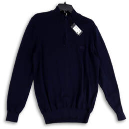 NWT Mens Blue Knit Mock Neck Quarter Zip Long Sleeve Pullover Sweater Sz XL