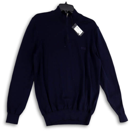 NWT Mens Blue Knit Mock Neck Quarter Zip Long Sleeve Pullover Sweater Sz XL image number 1