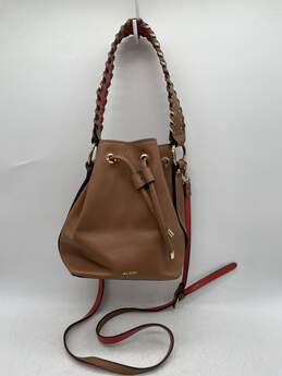 Womens Brown Leather Detachable Strap Drawstring Bucket Bag W-0557675-E