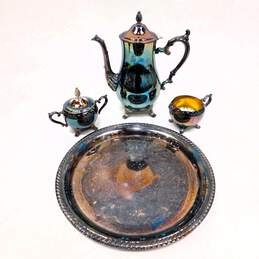 Vintage WM Rogers Silverplate Tea Set w/ Tray Teapot Sugar Bowl & Creamer