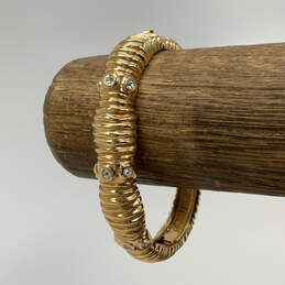 Designer Swarovski Gold-Tone Rhinestone Hinged Bangle Bracelet w/ Dust Bag