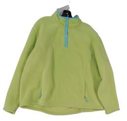 Womens Green Pockets Long Sleeve Collared Fleece Jacket Size 3X