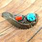 Signed RB Richard Begay Navajo 925 Southwestern Turquoise & Coral Etched Feather Scrolled & Rope Statement Cuff Bracelet 20.1g image number 5