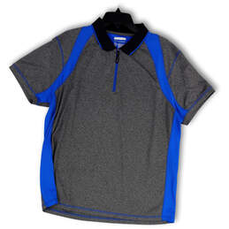 Mens Blue Gray Short Sleeve Spread Collar 1/4 Zip Polo Shirt Size X-Large