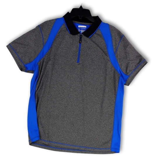 Mens Blue Gray Short Sleeve Spread Collar 1/4 Zip Polo Shirt Size X-Large image number 1