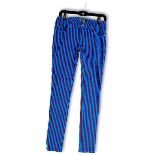 Womens Blue Purple Stripe Pockets Flat Front Skinny Leg Ankle Pants Size 5 image number 1