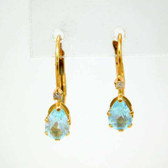 14K Yellow Gold Sapphire Accent & Topaz Drop Earrings & Seashell Pendant 1.1g image number 2