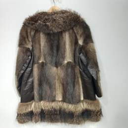 Women's Brown Fur with Leather Panels Mid Length Open Front No Belt alternative image