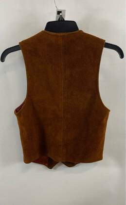 Beau Cuir Womens Brown Leather V-Neck Button Front Vest Size 34 alternative image