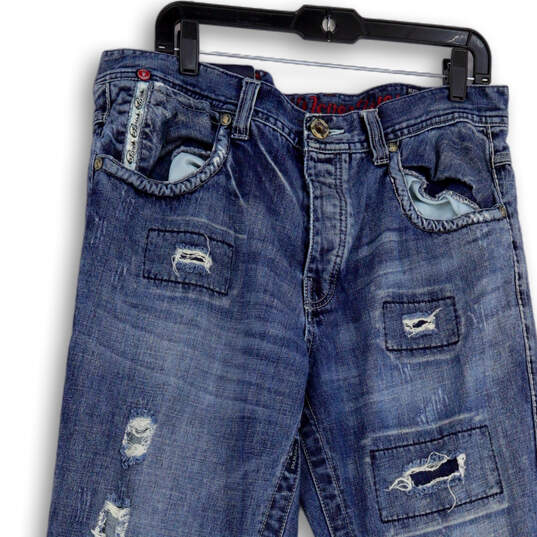 Womens Blue Medium Wash Pockets Distressed Denim Straight Leg Jeans Size 36 image number 3