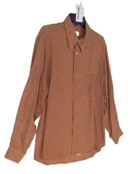 Men Brown Long Sleeve Spread Collar Solid Button Up Shirt Size Large alternative image