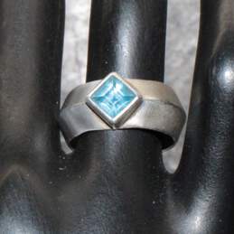 Navajo Artisan Elgin Tom Signed Sterling Silver Topaz Ring Size 7 - 8.4g