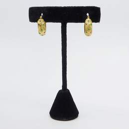 14K Yellow Gold Etched Rhinestone Mini Hoop Earrings 1.6g
