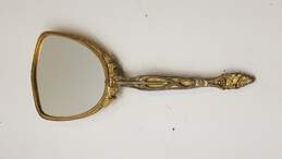 Vintage 1940's Stylebuilt New York 24K Gold Plated Vanity Hand Mirror w/ Floral Relief