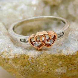 Romantic 10K Rose Gold Hearts & 925 Sterling Silver Diamond Accent Ring 1.9g