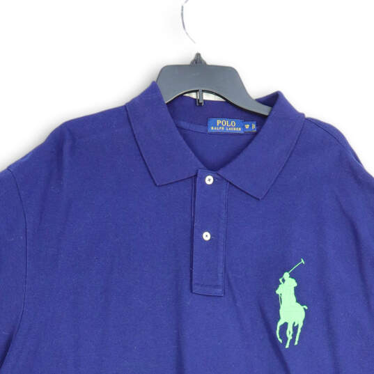 Buy the Mens Blue Spread Collar Short Sleeve Golf Polo Shirt Size